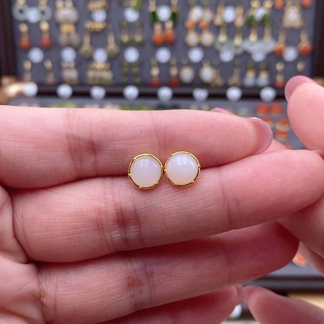 银S925镶嵌和田玉耳饰顾*