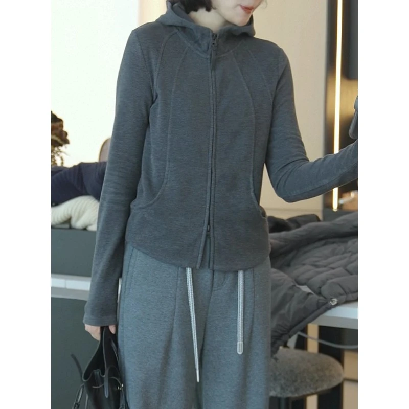 德绒双拉链连帽卫衣女秋冬2025新款大码胖MM显瘦保暖打底上衣外套