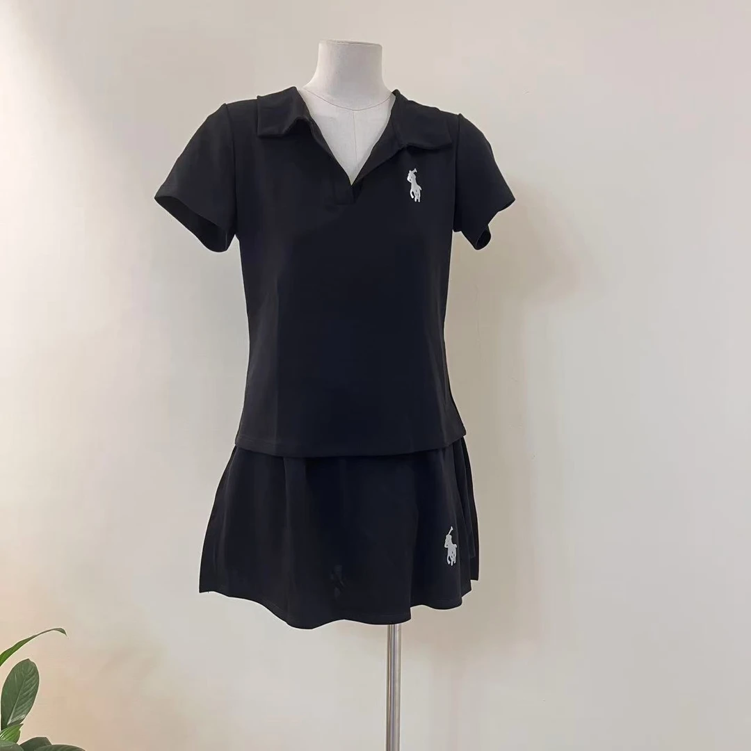 李园家2号店-8854-设计感polo领短袖上衣+短裤裙两件套