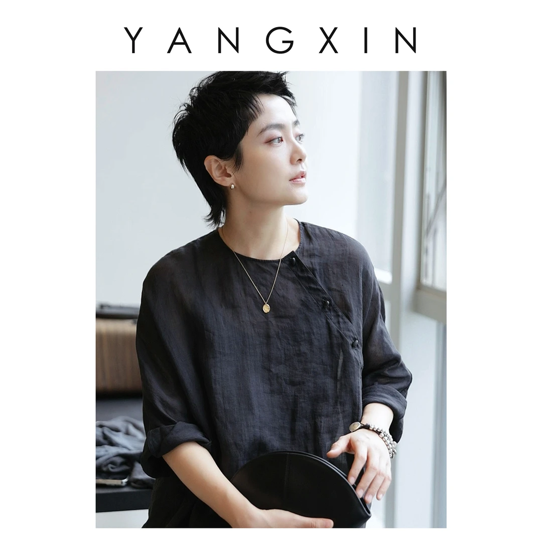 【无龄杨昕】“纱影若禅”稀松透气圆领斜襟轻薄中式衬衫25SS04062