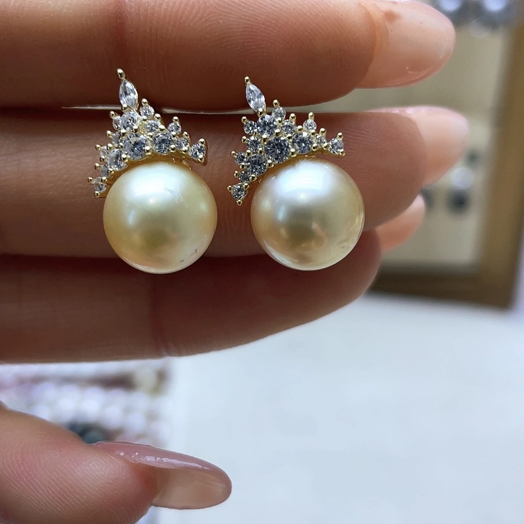 海水珍珠耳饰银S925镶嵌