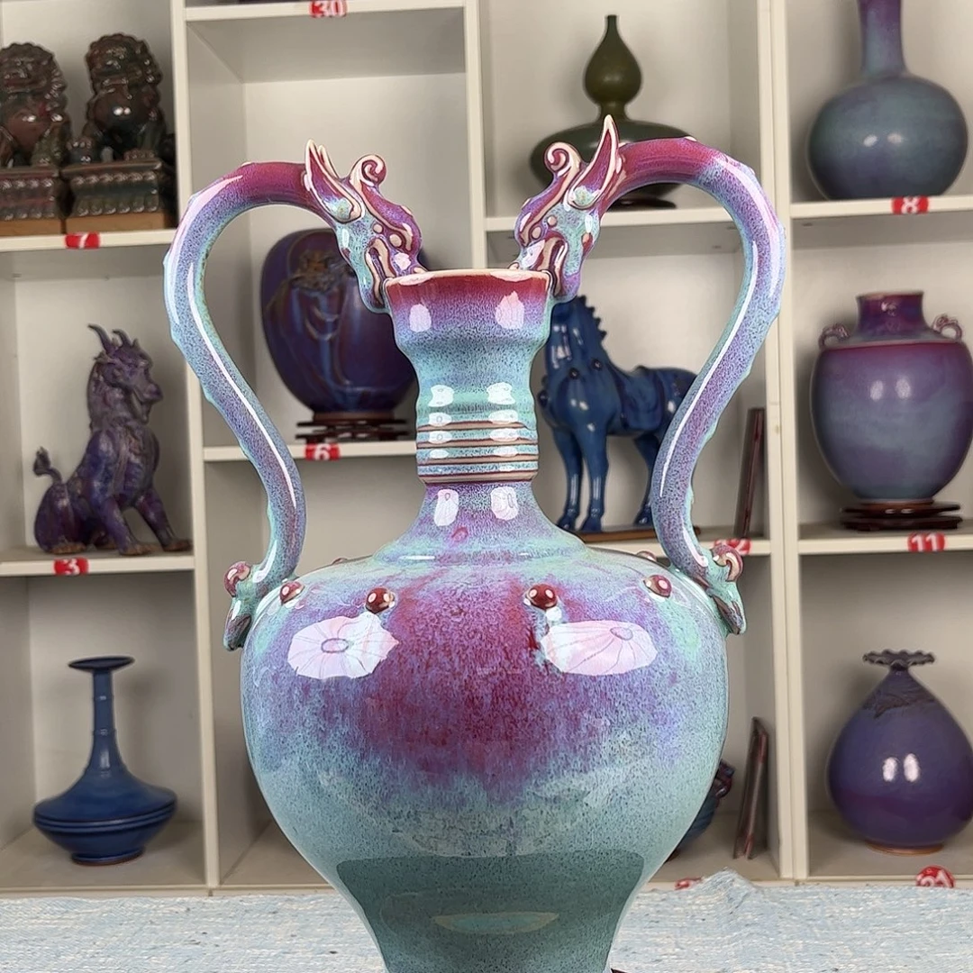 瓷片摆件……双龙瓶。无礼盒