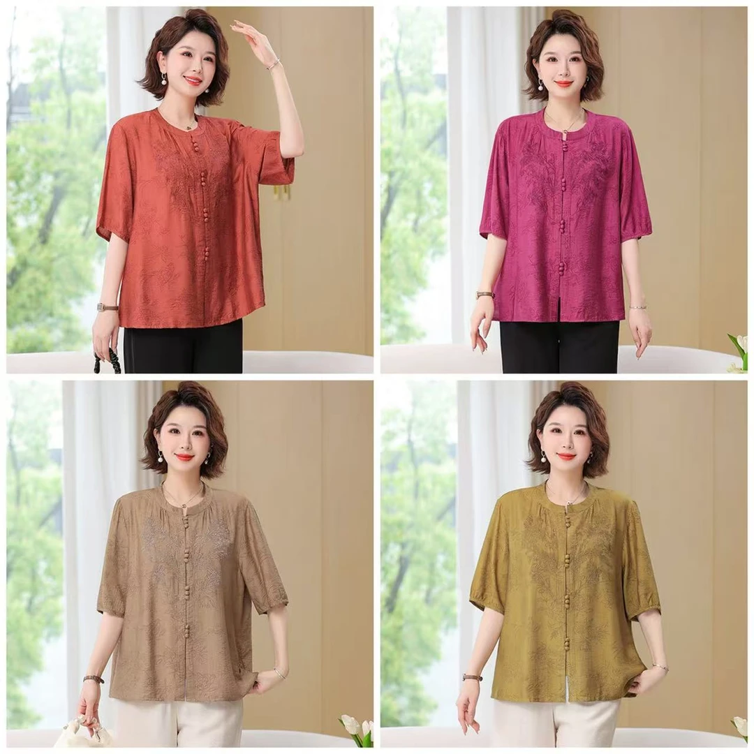 中老年女装老年人夏季短袖小衫衬衣大码夏装休闲日系妈妈装中年