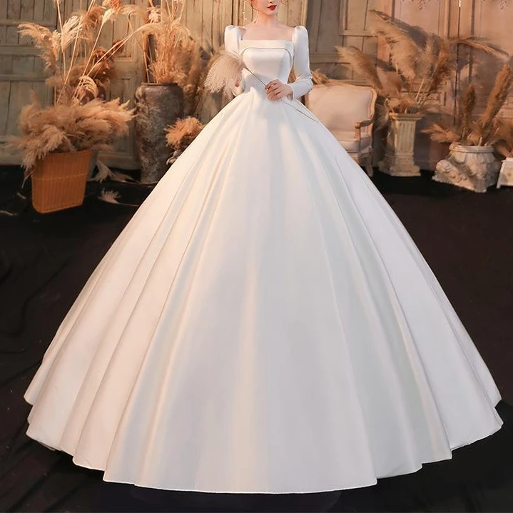 婚纱新娘2024新款气质重工缎面主婚纱出门纱法式拖尾法式晚礼服女