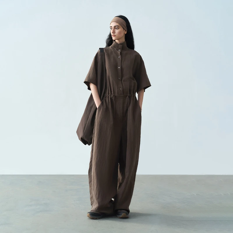 半圆女装[运动]2025夏新款宽松混纺面料休闲自然连体裤女15353201