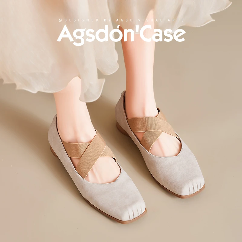 奥古狮登方头芭蕾舞鞋女2025新款春季仙女风法式粗跟气质单鞋YY