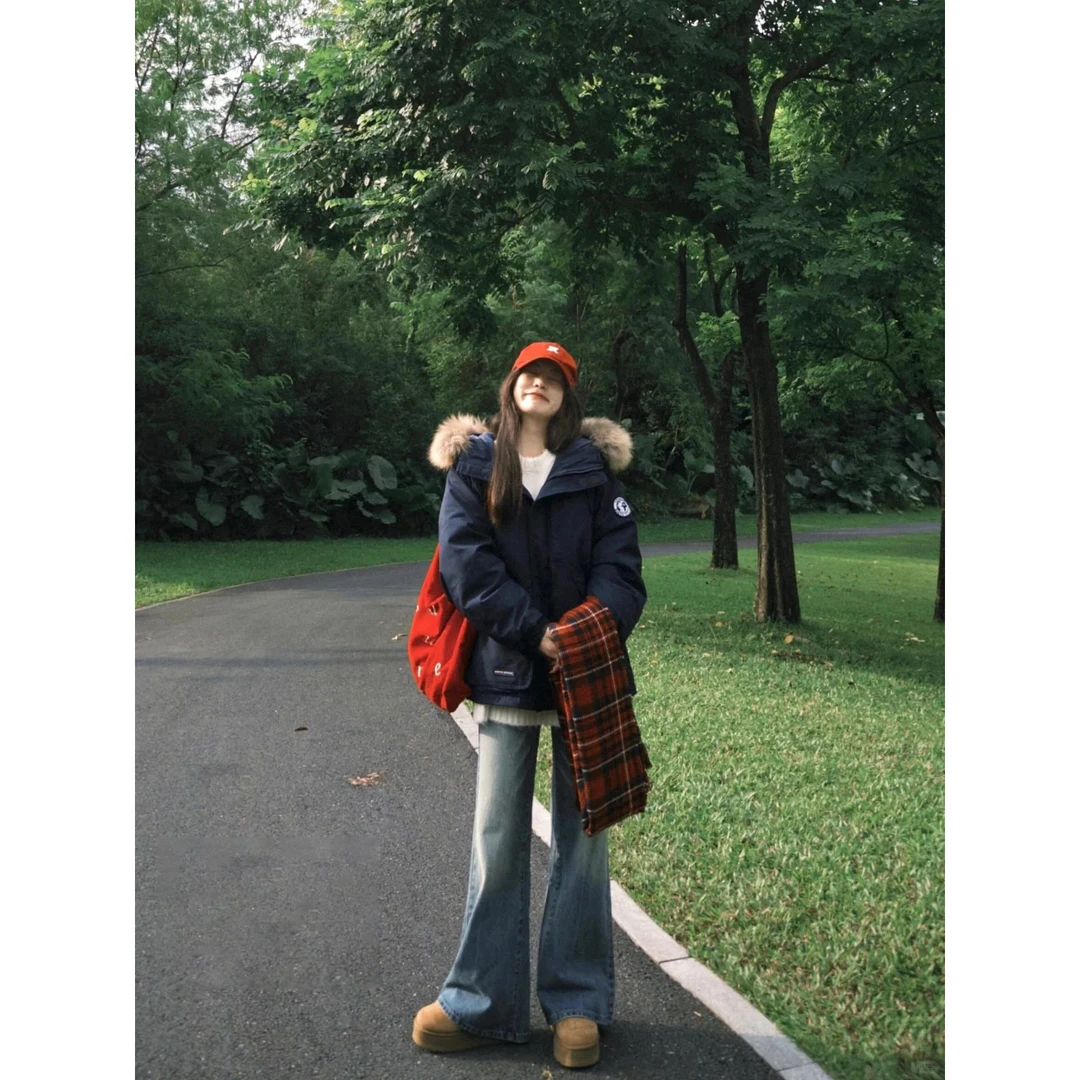 SUMBUR冬季新款工装风加厚防寒保暖棉服女韩系百搭宽松大毛领棉袄