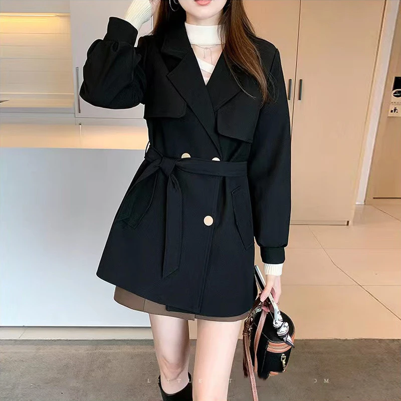老钱风西装风衣外套女2025春季新款双排扣小个子英伦风百搭收腰显