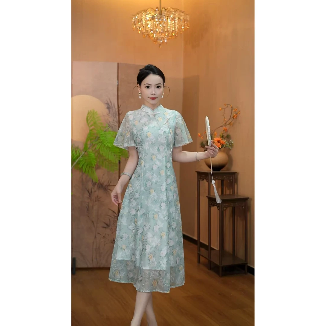 3761【涓涓细流】改良旗袍高级遮肚子显瘦高端中式国风连衣裙