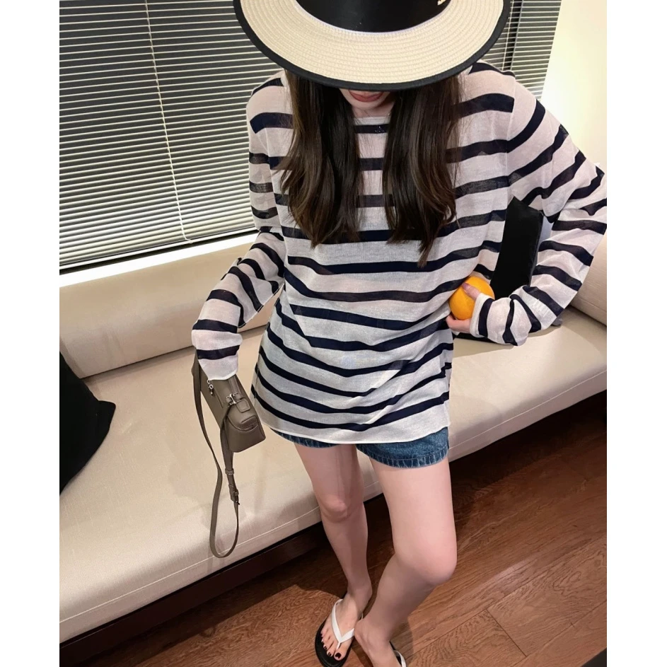 “青海湖畔”冰凉感垂感高级感条纹打底上衣DB384