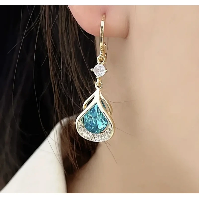 铜合金几何水滴蓝色耳环A083