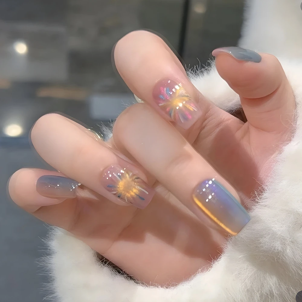 【火树银花】QXJ穿戴甲短款晶石烟花猫眼高级感烟花指甲贴片成品