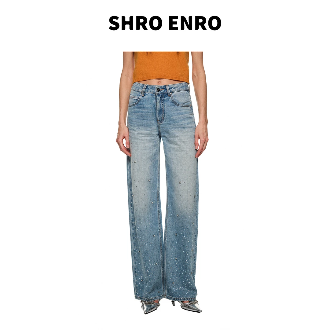 SHRO ENRO 2025秋季新款时尚百搭立体直筒牛仔裤长裤S52A45YL065
