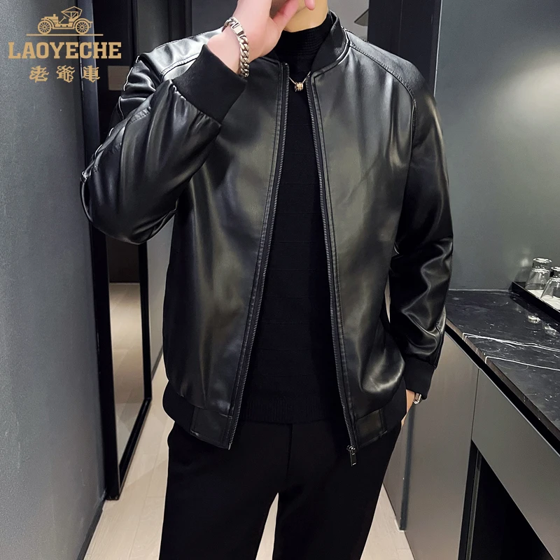 老爷车男士棒球领休闲皮衣夹克青年韩版帅气时尚潮流百搭外套