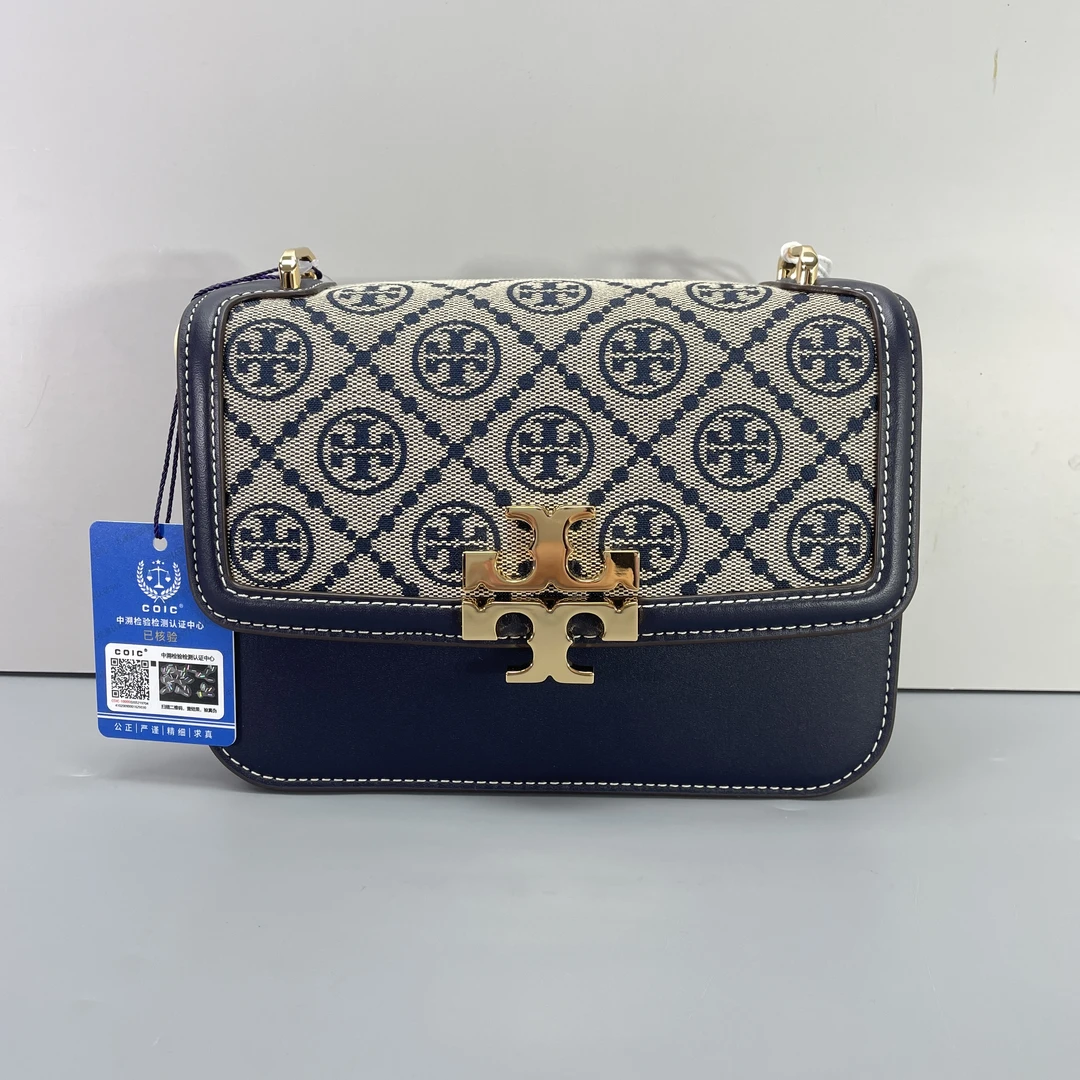 99新 TORY BURCH/汤丽柏琦 媚姐新款织物斜挎包19X13X6cmSG052502
