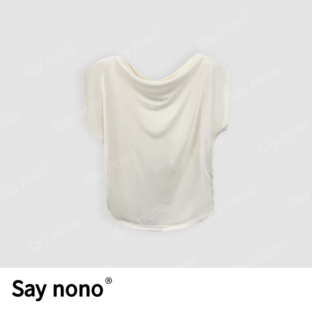 懒猫nono│Saynono春夏新款冰丝短袖上衣+设计压褶半身裙H55025X