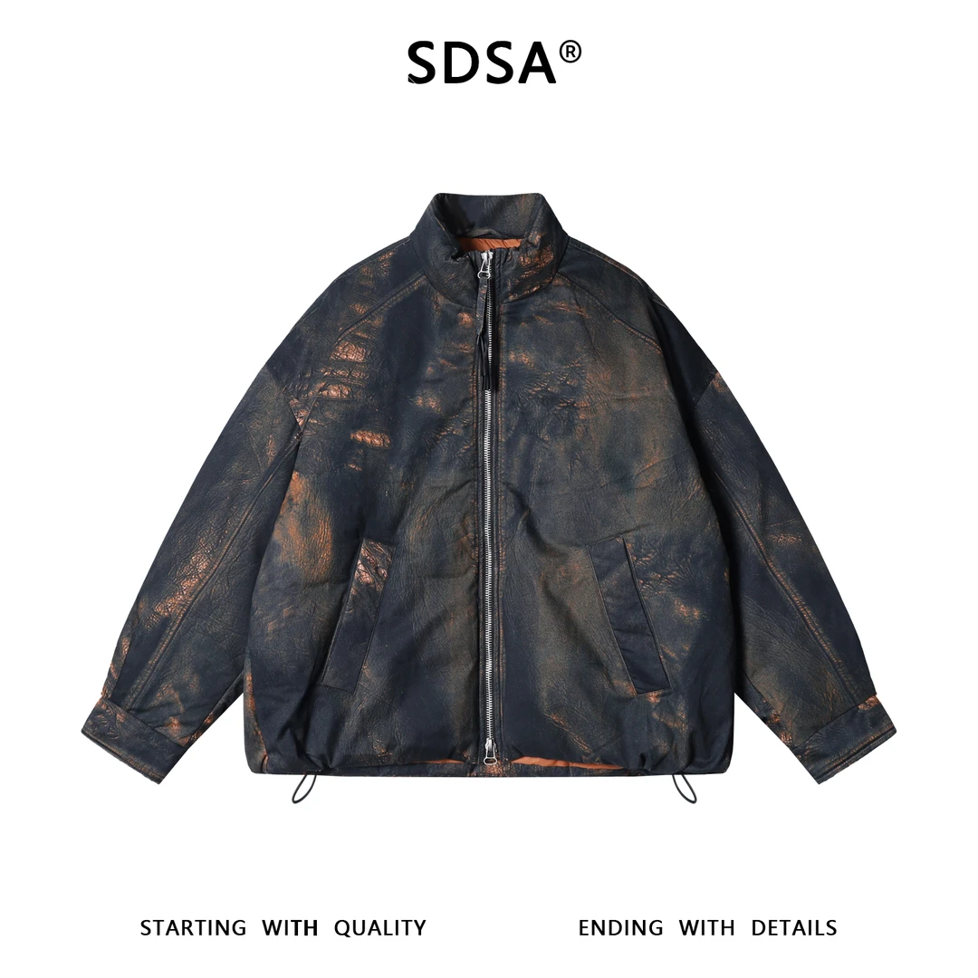 SDSA男士秋冬新款痞帅男装美式扎染立领羽绒服外套百搭时尚简约