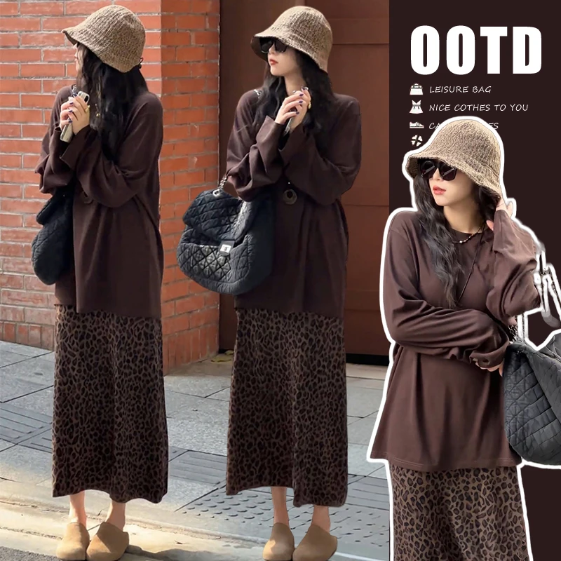 2025减龄时尚孕妇套装秋季松弛感宽松长袖套装慵懒风韩系半裙套装