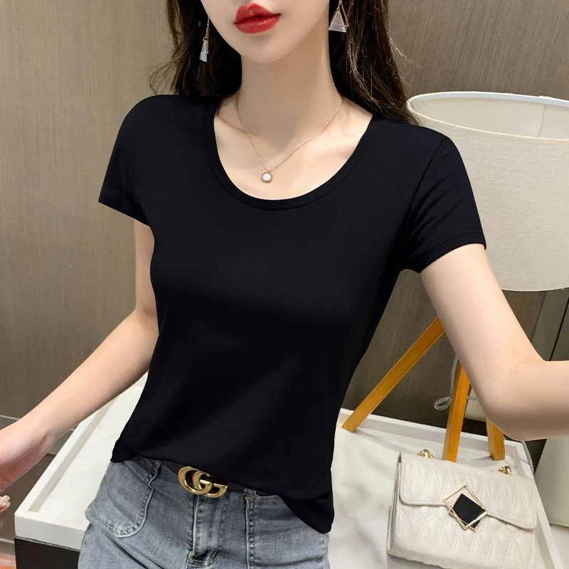 夏季短袖女显瘦纯棉2025年新款爆款洋气修身百搭气质甜妹短袖上衣