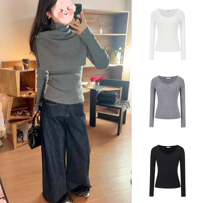 Moses Queen/魔西女王灰色混纺针织衫可拆卸披肩修身薄款上衣套装