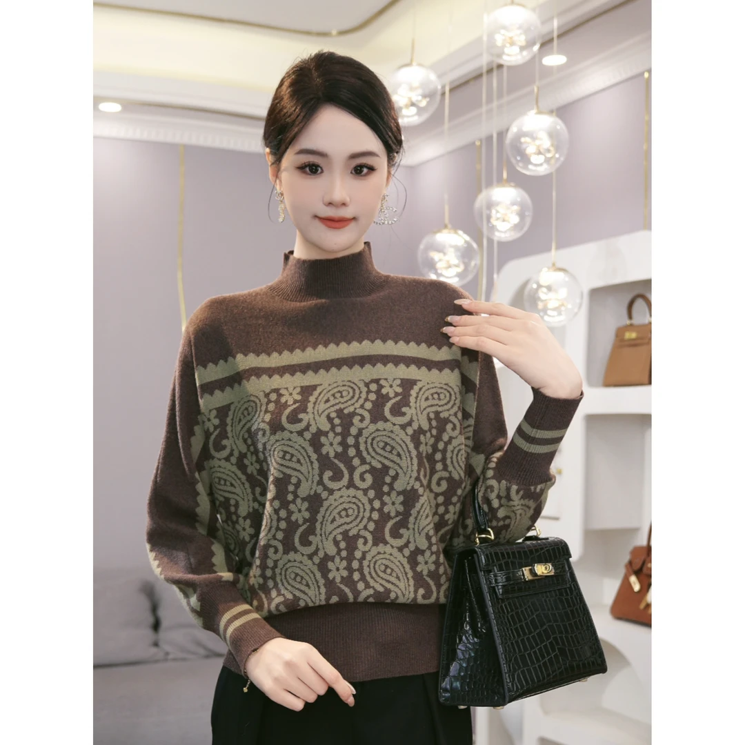 2026秋冬新款【LT-D936】含绵羊毛时尚慵懒风提花设计咖绿色针织
