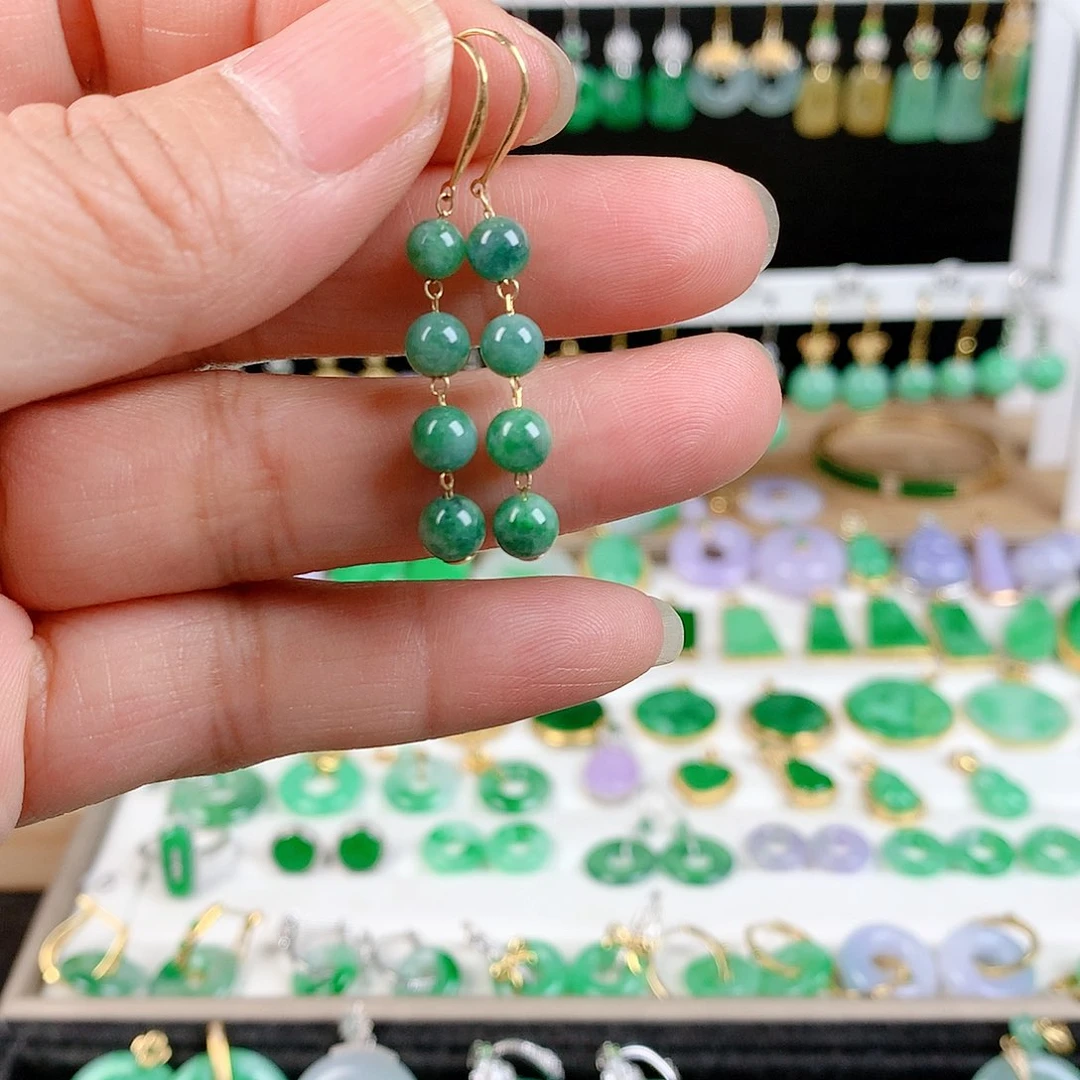 翡翠耳饰18K金镶嵌的