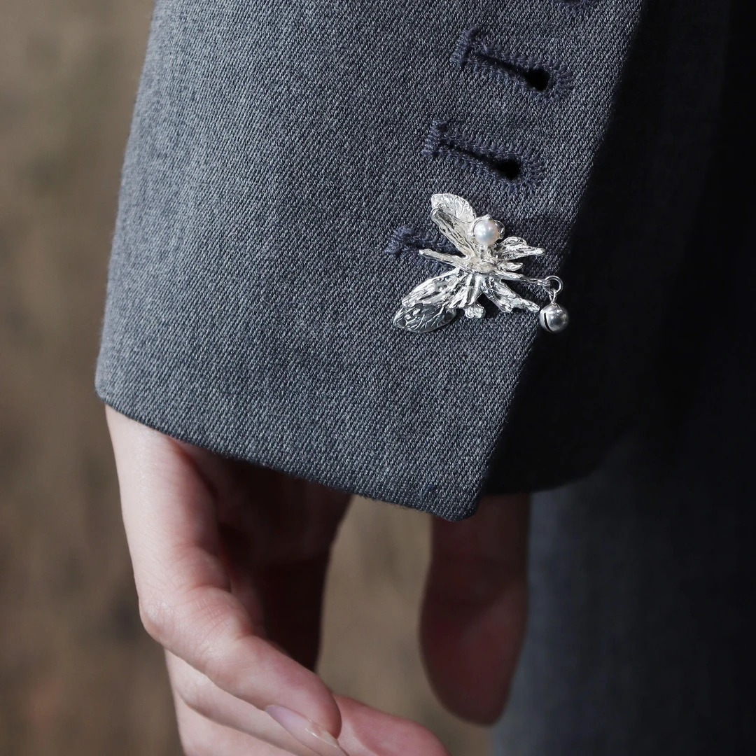 东黑三白 925银银制品  珍珠蝶 s930银原创设计百搭简约中性袖扣