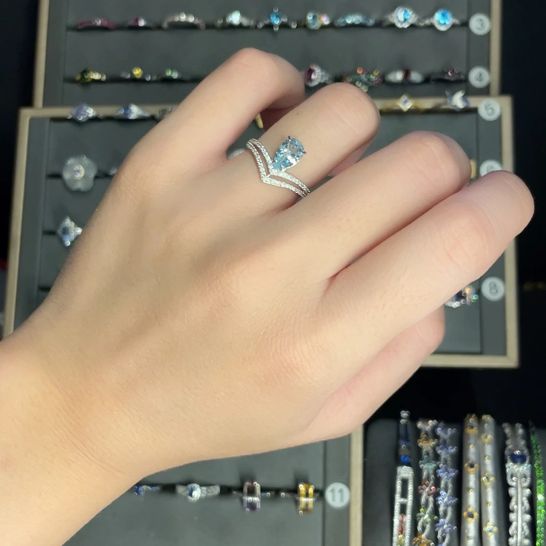 海蓝宝石戒指银S925镶嵌