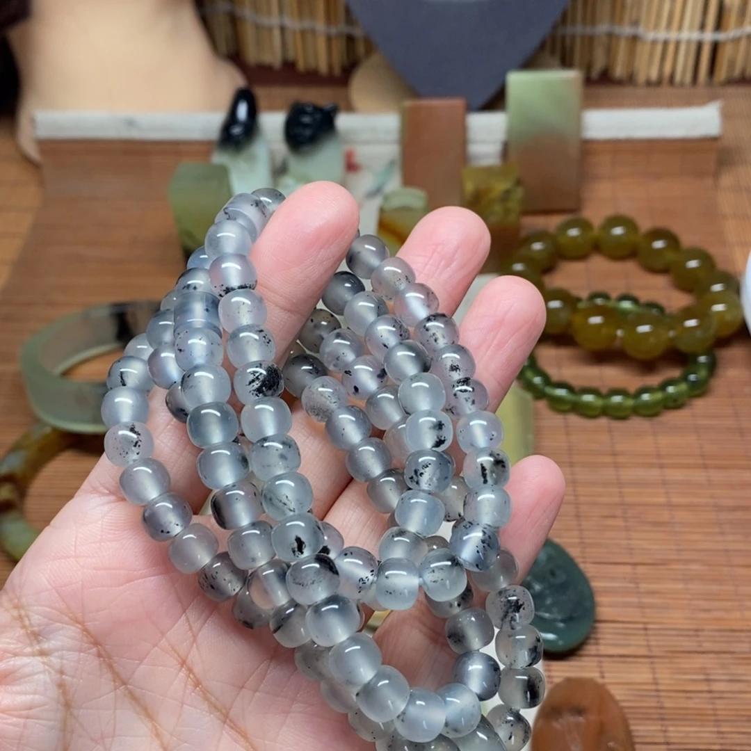 沉***过蛇纹石玉未镶嵌手链