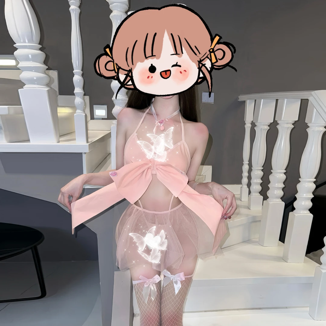 粉兔2（80-150）蝴蝶结甜美性感大码睡裙1900