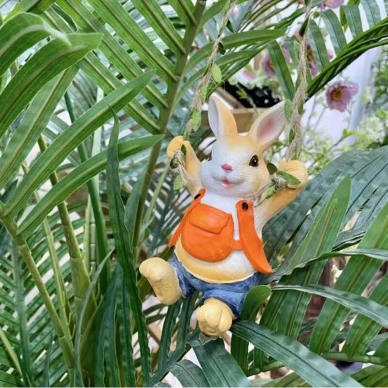 庭院户外挂件太空秋千兔背带裤挂壁装饰创意田园树脂阳台造景摆件