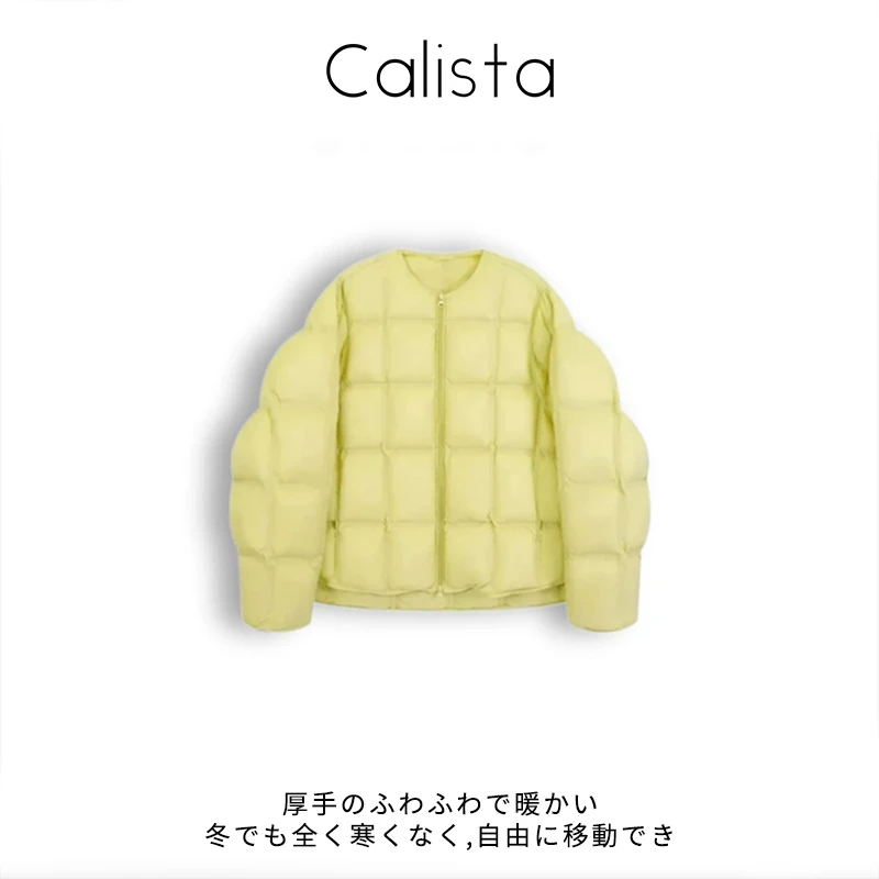 日本Calista冬季云朵方格加绒保暖蓬蓬羽绒服