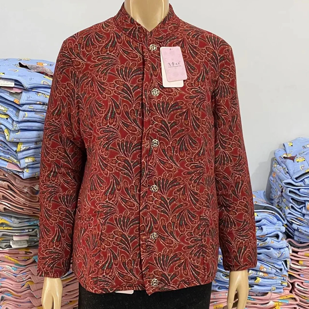 女士加肥加大驼绒棉袄时尚保暖长袖提花休闲妈妈装冬季