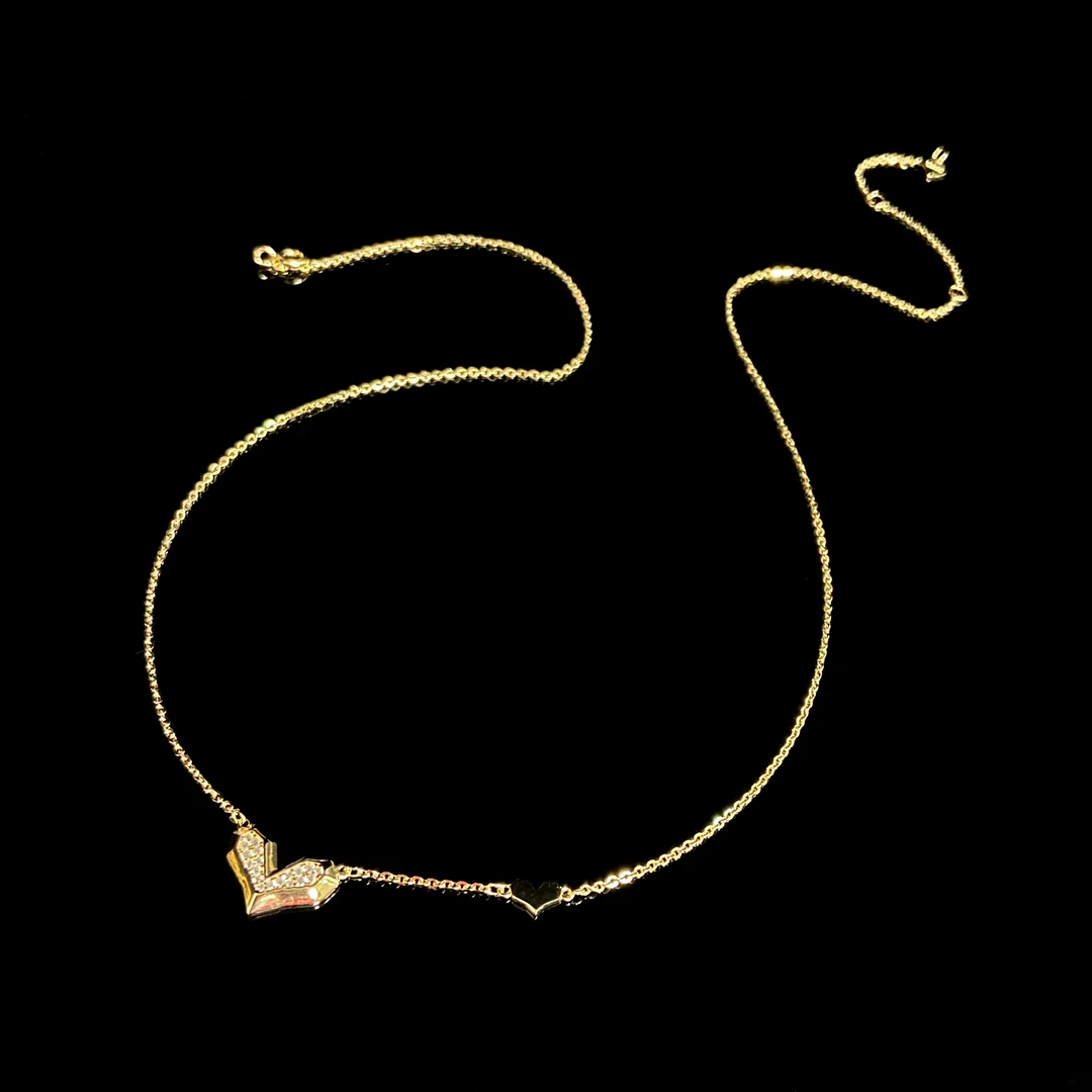 坠链均925银锆石 镀K金 不规则爱心 个性项链X7328