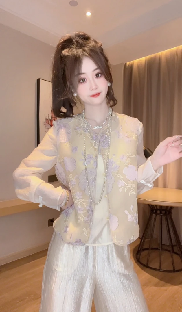 【紫丁香】新款宽松春夏花纹仙女时尚复古气质百搭马甲