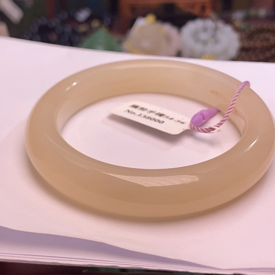 和田玉未镶嵌颈饰藕粉老熟料老料收藏手镯55.5