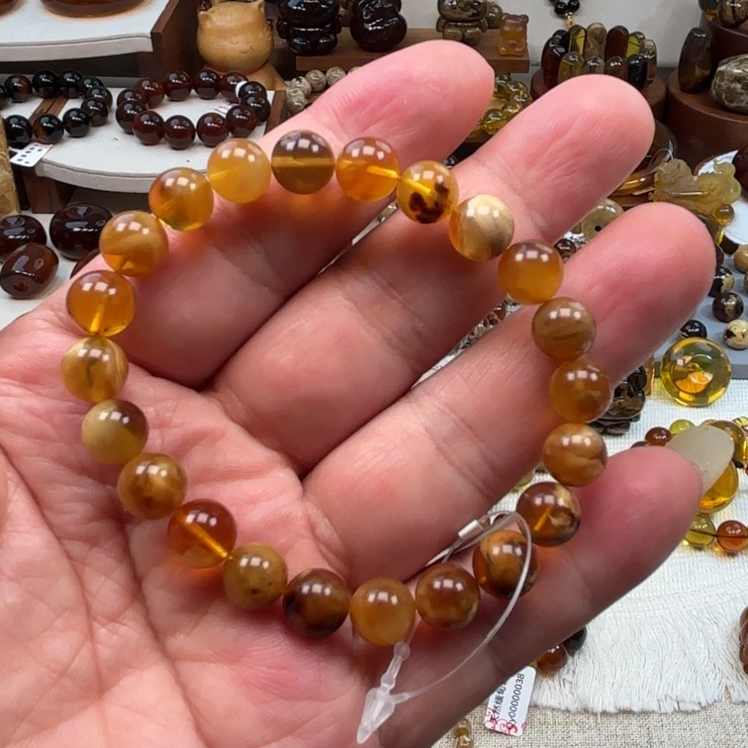 琥珀未镶嵌手链根腊金底溶洞妖花卡8