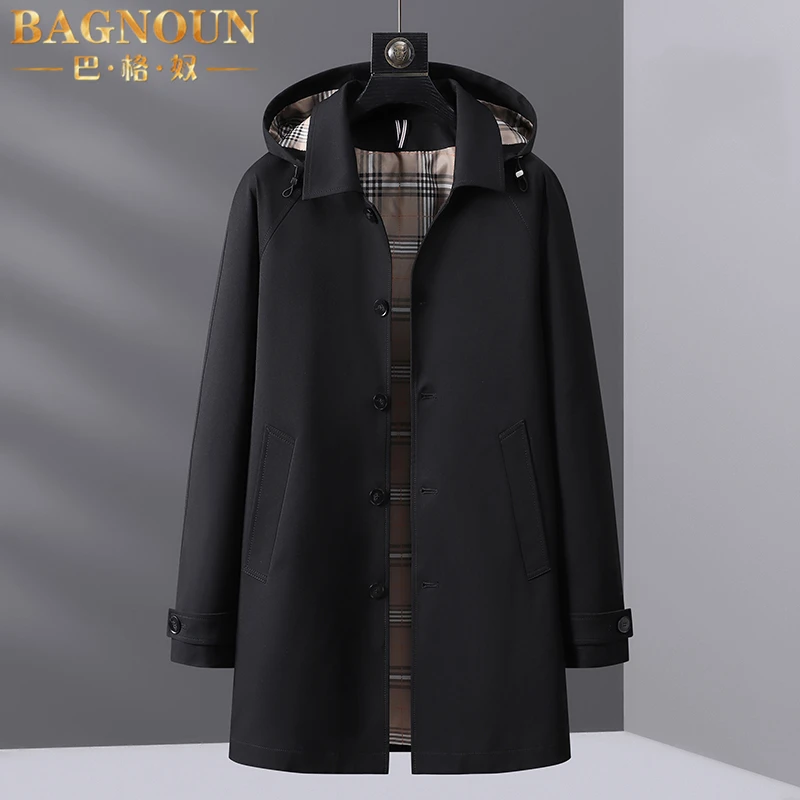 巴格奴风衣男士春秋新款时尚中长款翻领大衣中年商务休闲百搭外套
