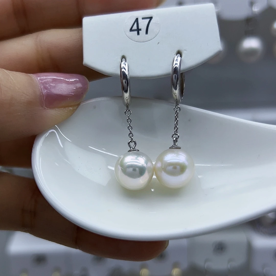 银S925镶嵌耳钉淡水珍珠