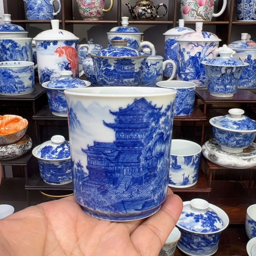 滕王阁青花山水容天杯