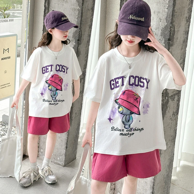 女童短袖套装夏装2025新款洋气儿童装夏季薄款T恤女孩夏款两件套