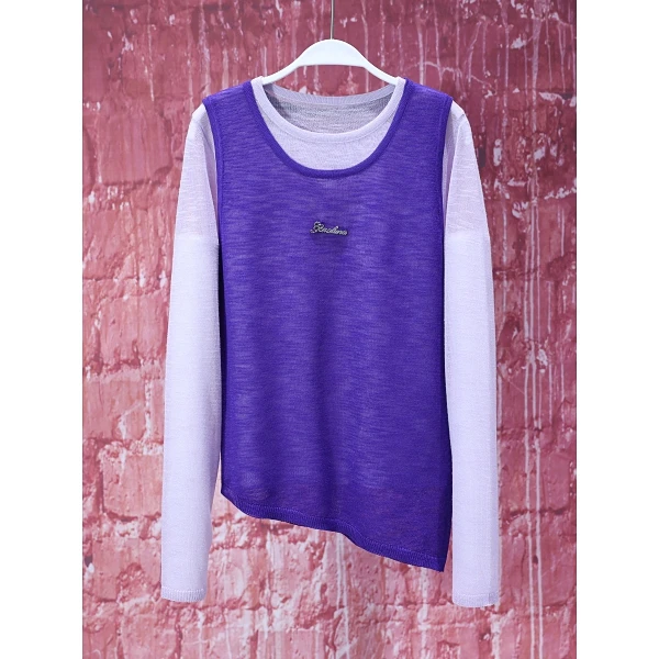 【韩哥女装】夏季香芋紫撞色紫罗兰轻薄时尚休闲竹节棉针织衫8558