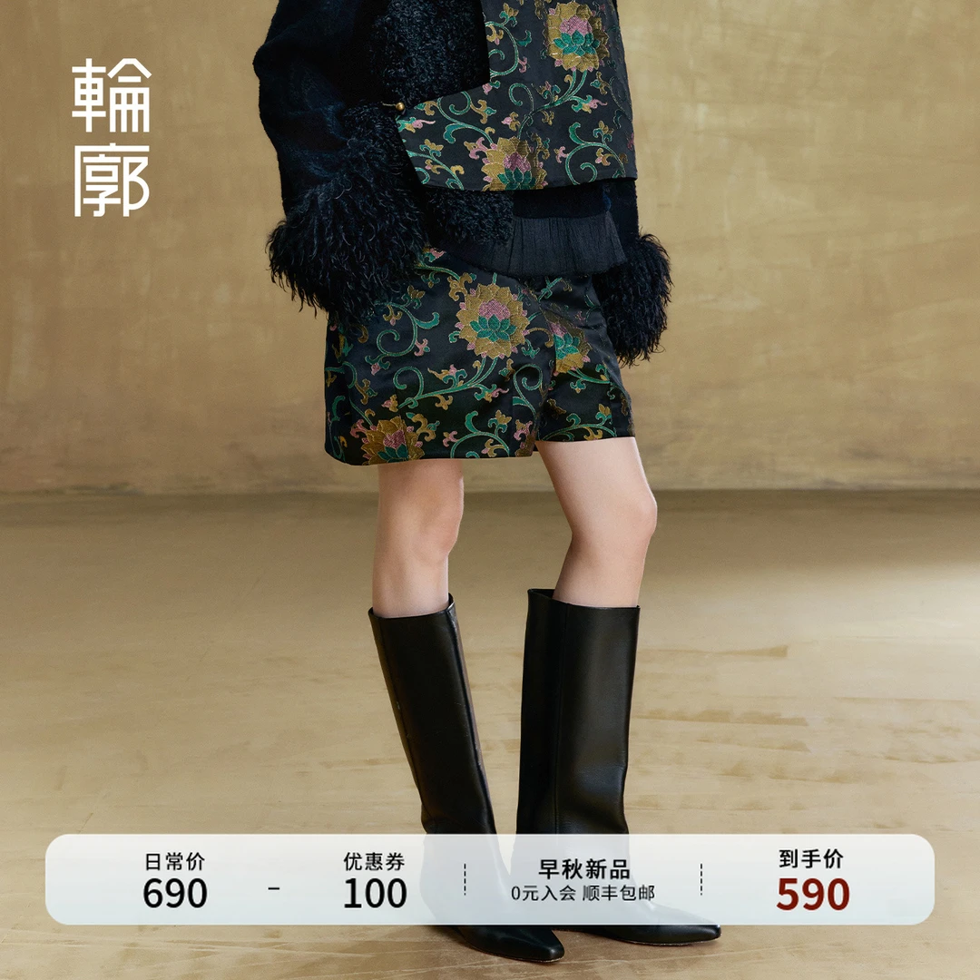 轮廓景桓国风短裤时尚休闲洋气新中式提花阔腿裤百搭秋款L253K010