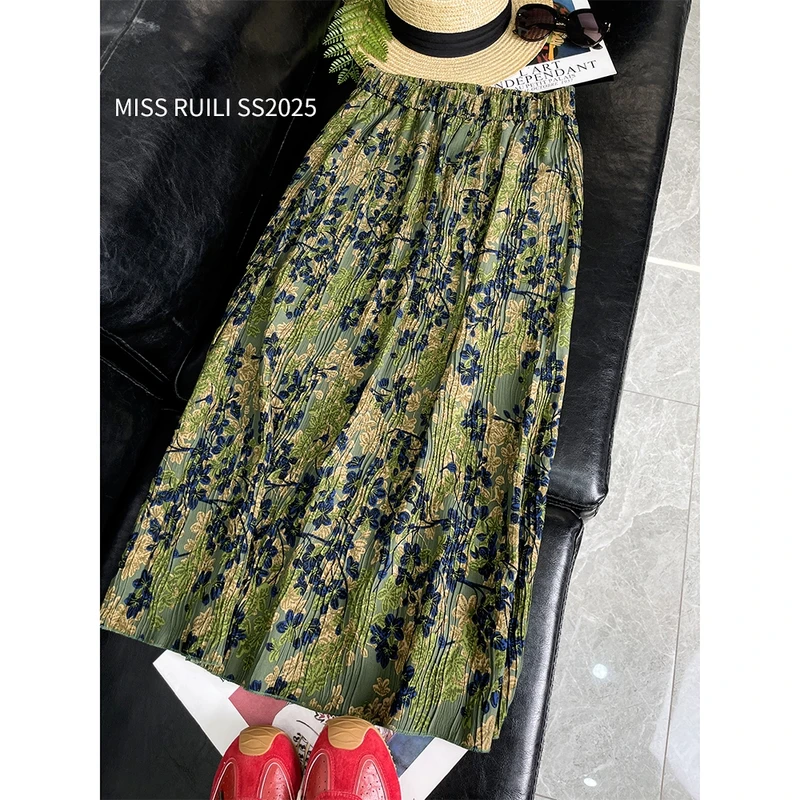 MISS RUILI 定制 春夏百搭时尚显瘦中长款碎花半身裙F0326