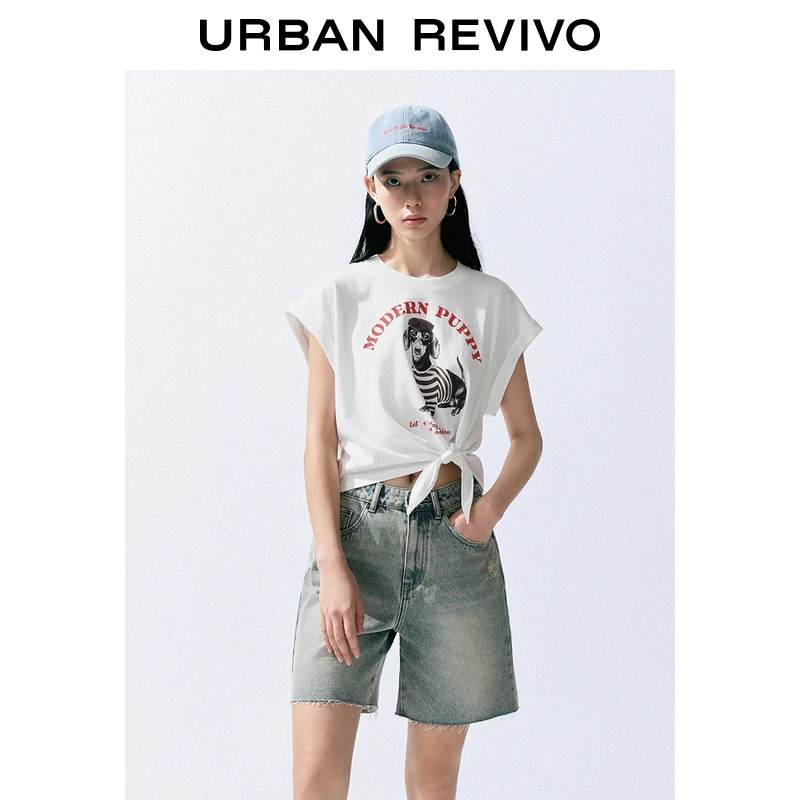 UR2025秋季新款女装潮酷创意萌宠印花绑带T恤UYY450126