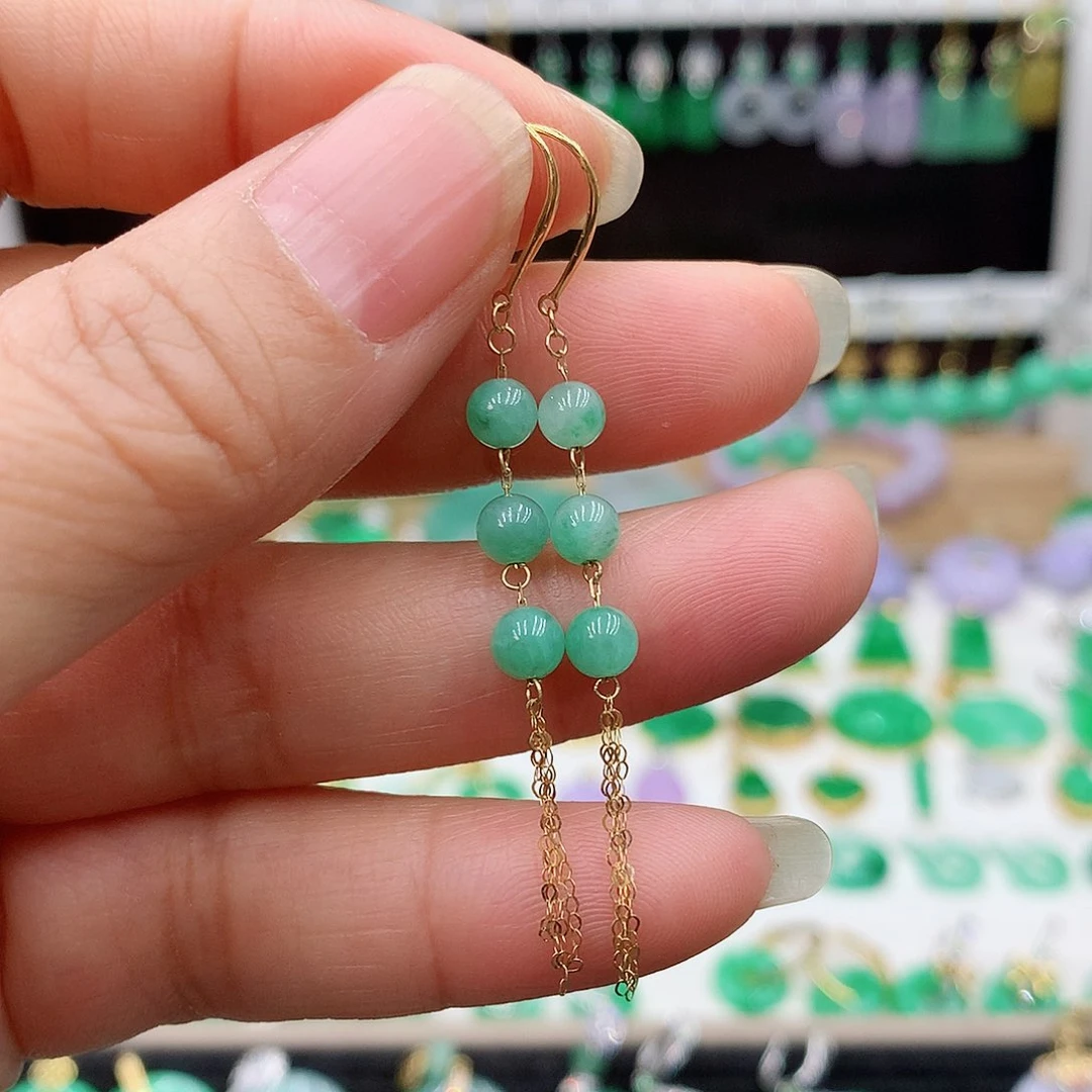 翡翠耳饰18K金镶嵌的