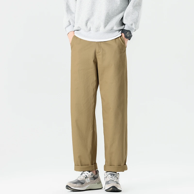 纯棉复古潮流直筒工装裤春秋季宽松裤子休闲裤百搭港风休闲长裤男
