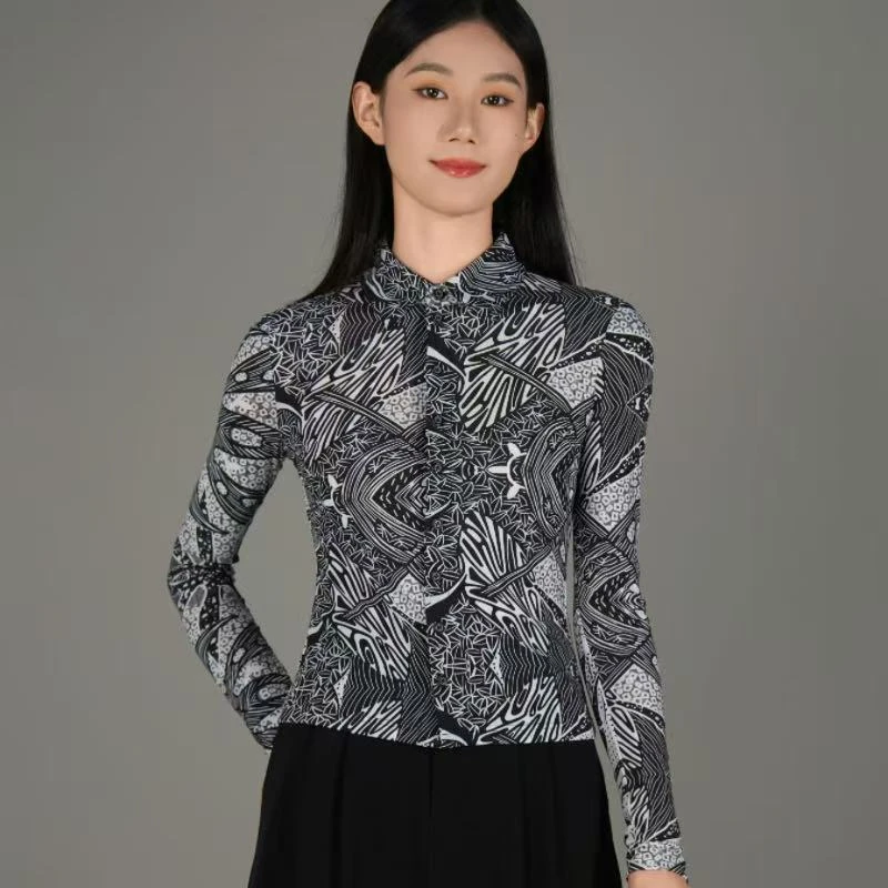GIRDEAR/哥弟 新款时尚设计感单排扣修身显瘦气质弹力衬衫1300782