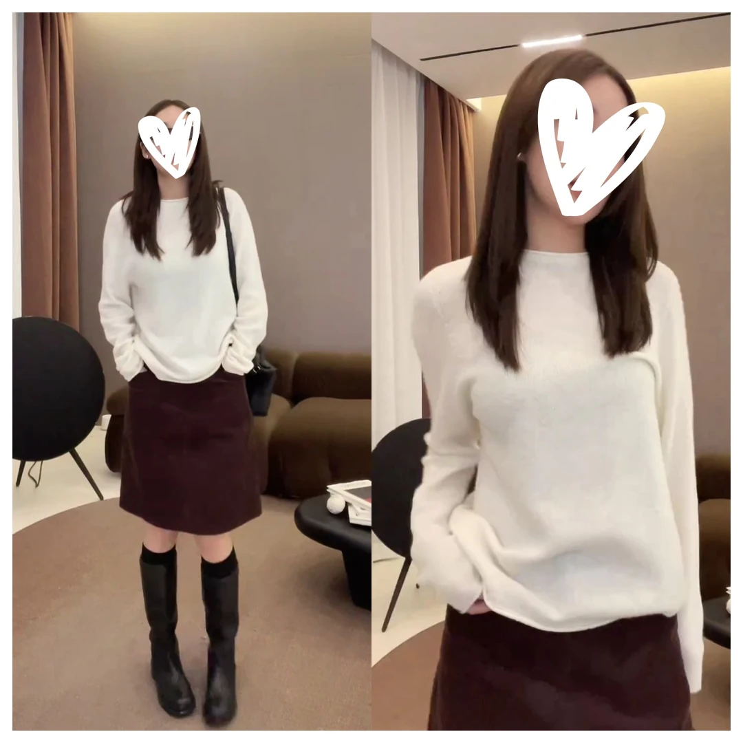 【卡洛琳】无缝圆领极简百搭舒适保暖长袖打底毛针织衫C6580