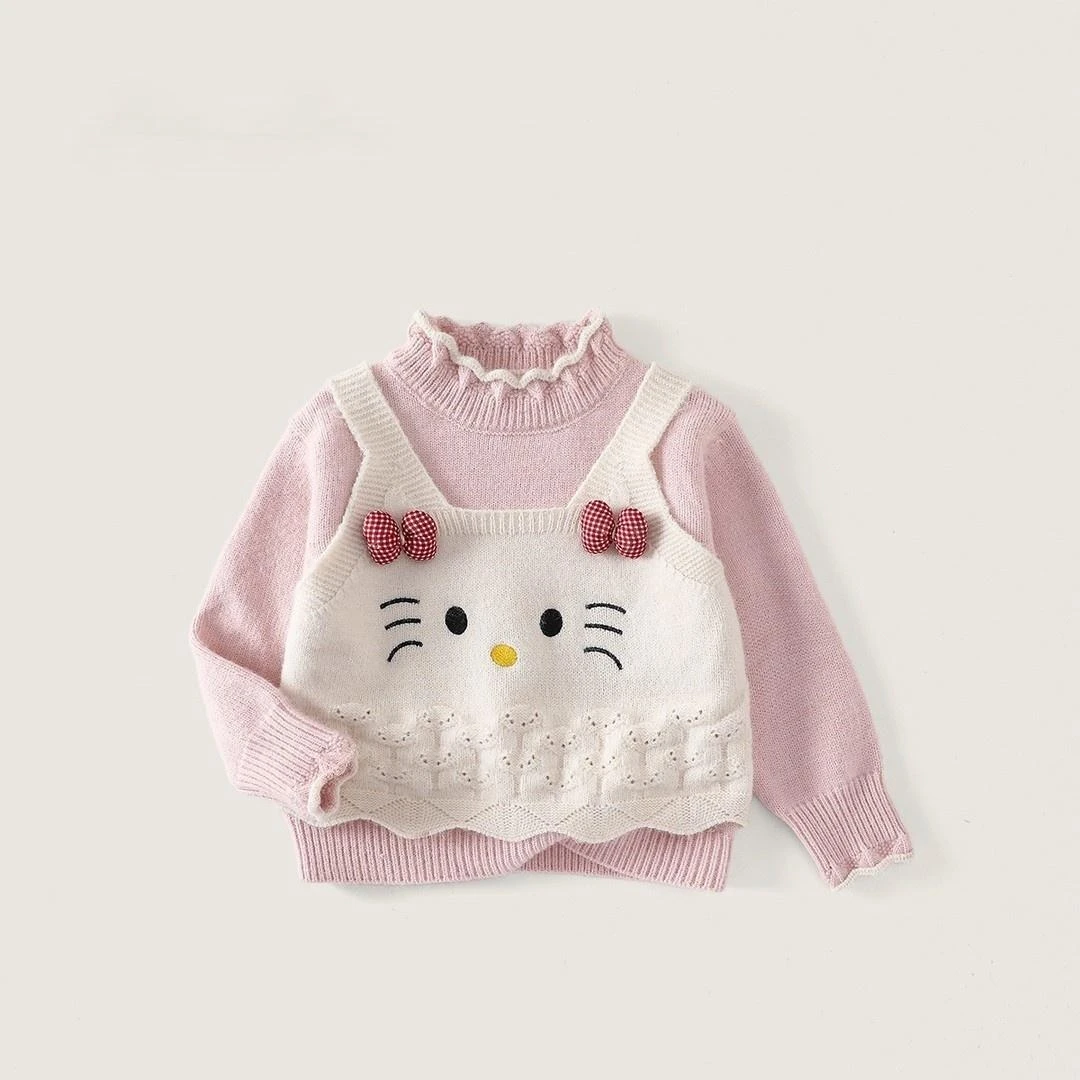 女童秋冬宽松卡通毛衣2025新款连体两件套儿童休闲可爱针织上衣